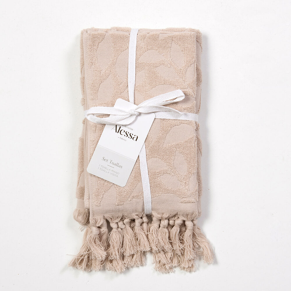 Set Toalla Mano y Visita Greta Beige