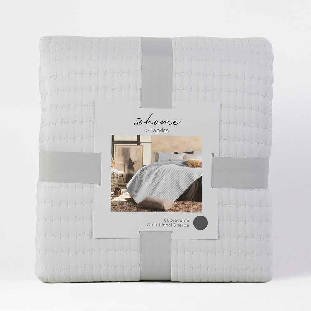 Cubrecama Quilt Lineal Sherpa 1.5 Plazas Perla
