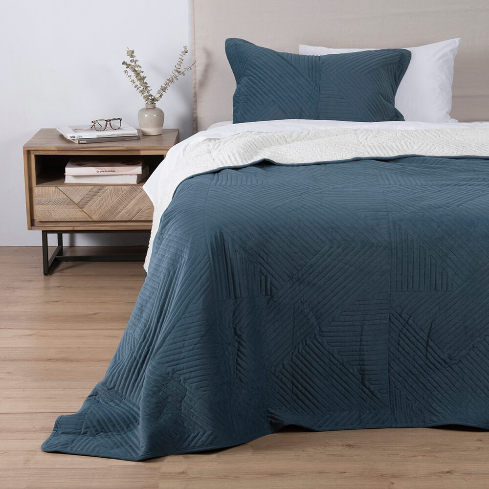 Cubrecama Quilt Velvet Sherpa Phil 1.5 Plazas Índigo
