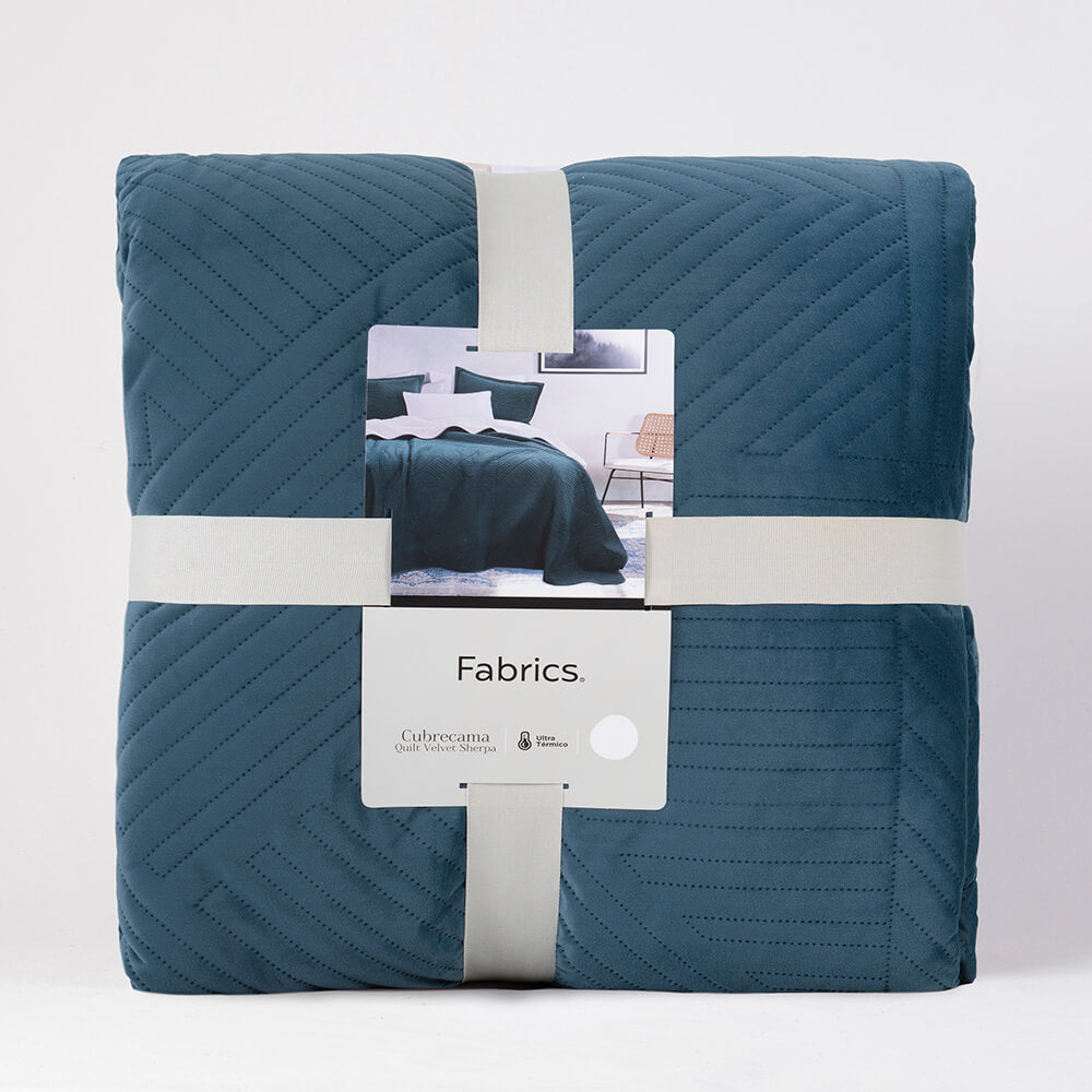 Cubrecama Quilt Velvet Sherpa Phil 2 Plazas Índigo