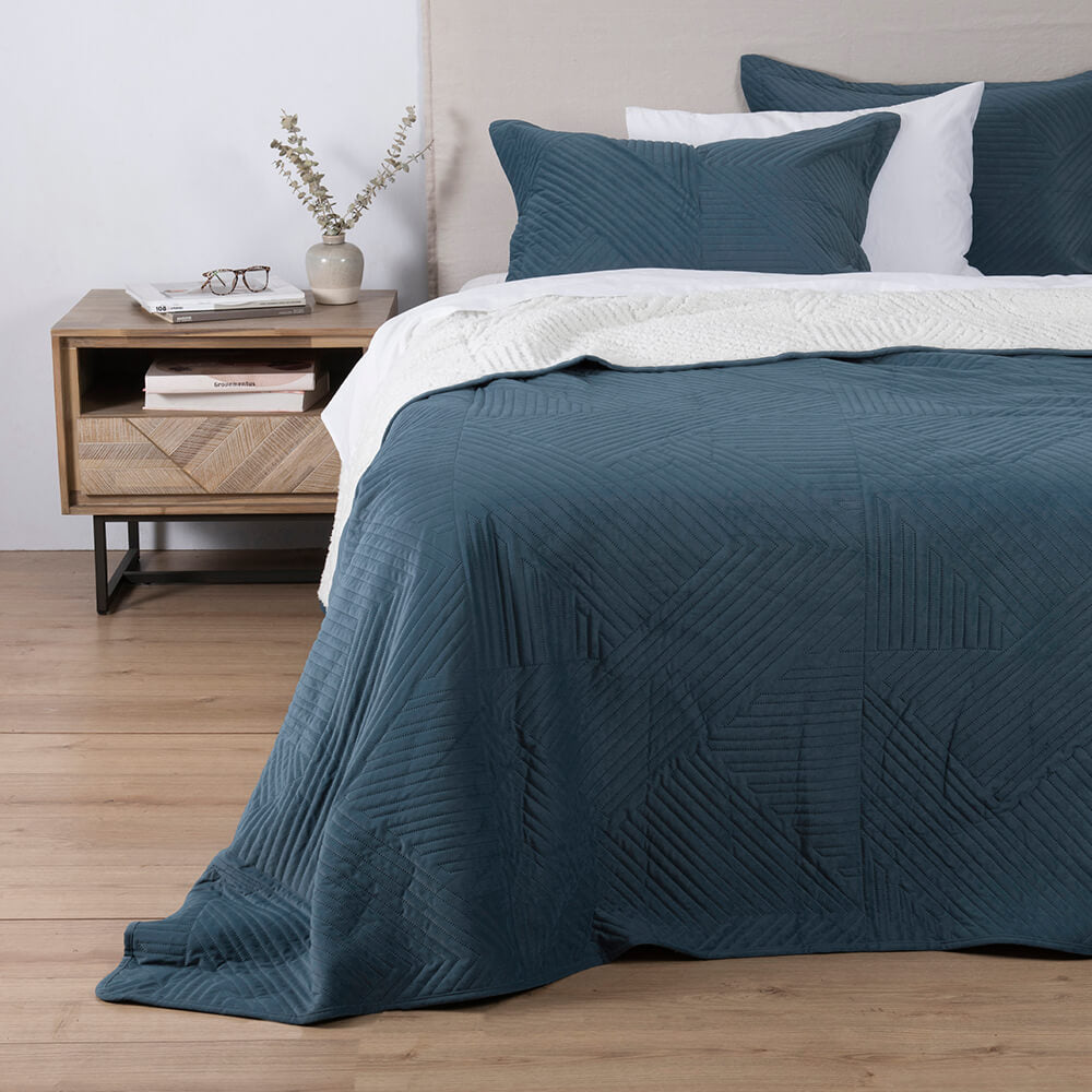 Cubrecama Quilt Velvet Sherpa Phil King Índigo