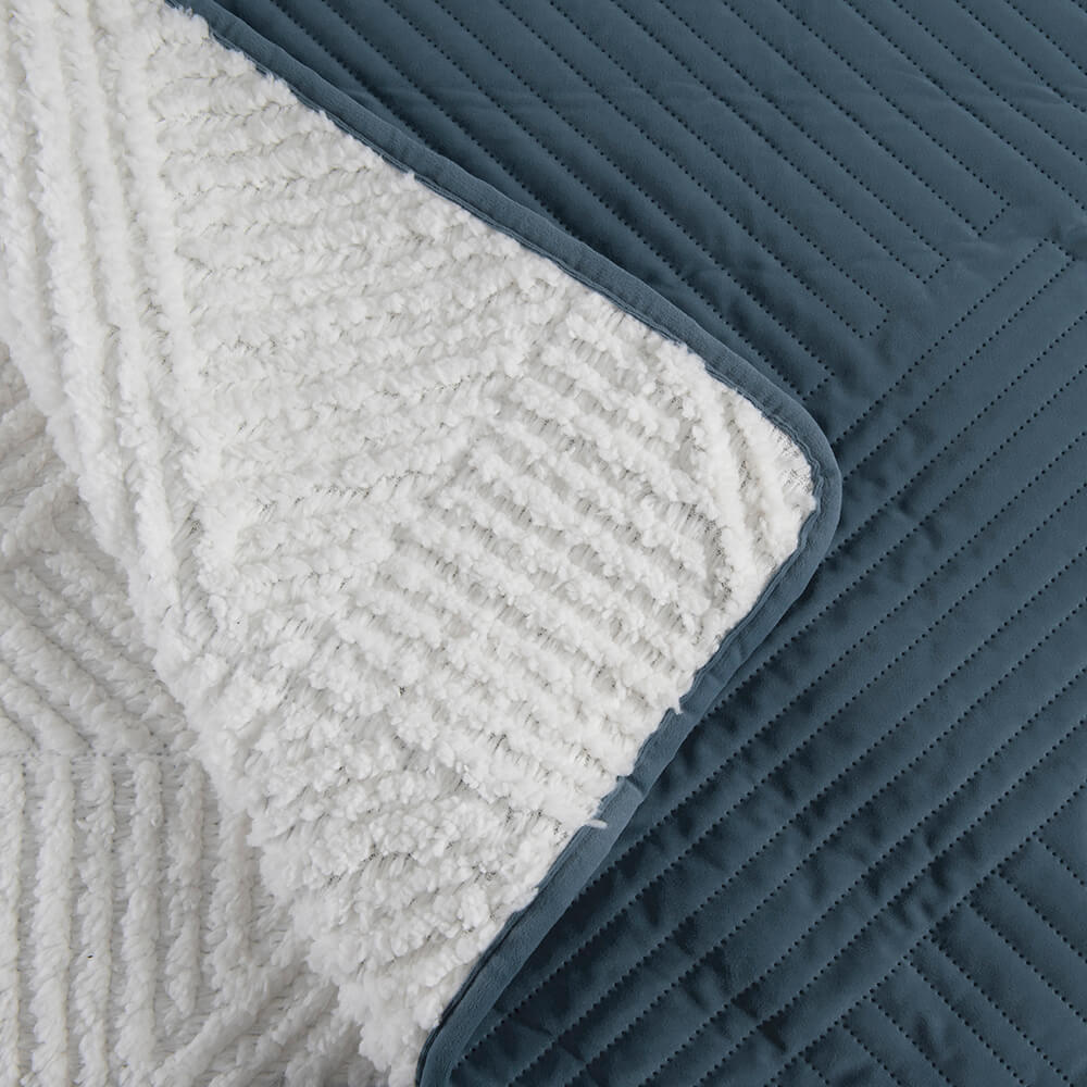 Cubrecama Quilt Velvet Sherpa Phil Super King Índigo