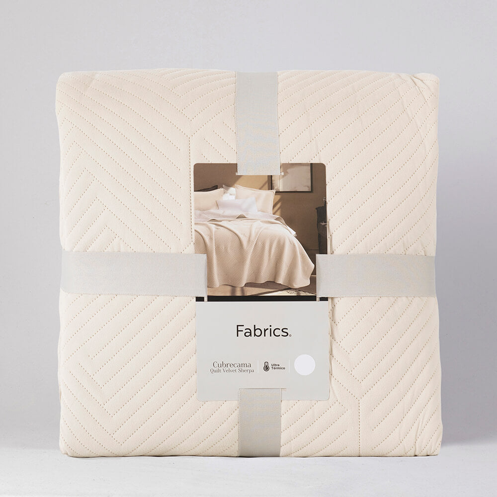 Cubrecama Quilt Velvet Sherpa Hexagon 2 Plazas Crudo
