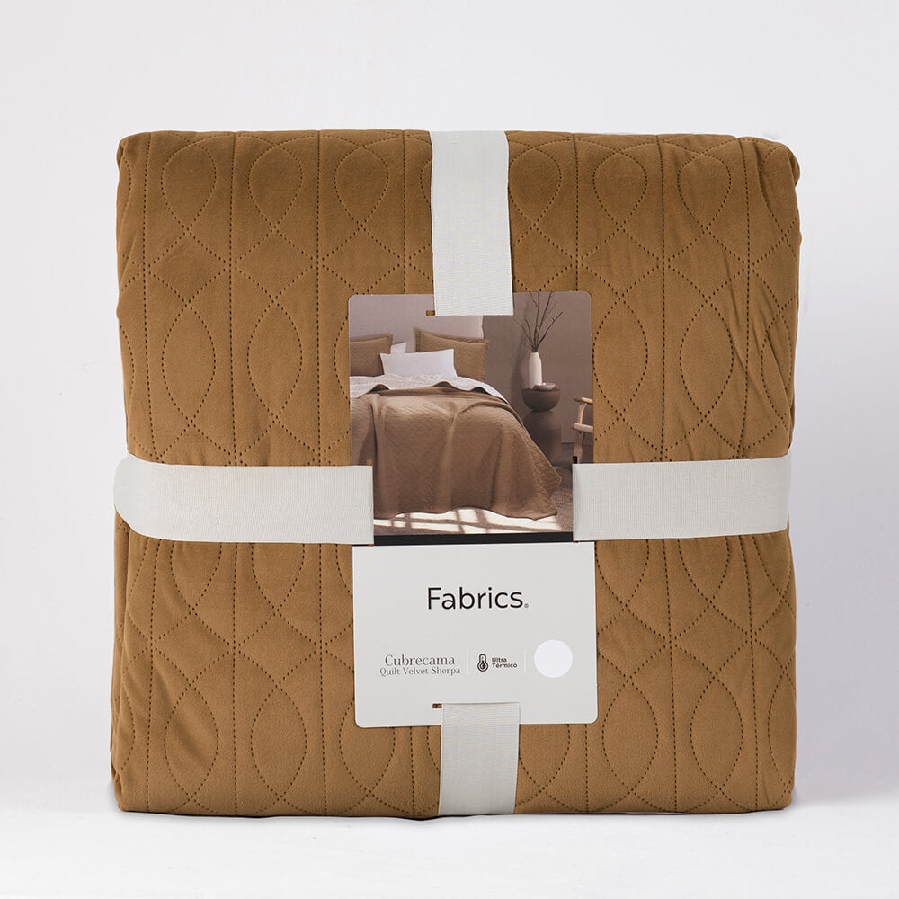Cubrecama Quilt Velvet Sherpa Waves 1.5 Plazas Ocre