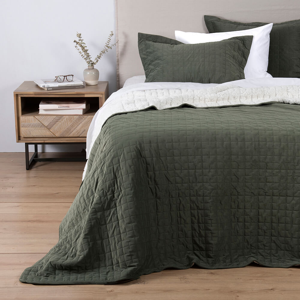 Cubrecama Quilt Velvet Sherpa Cube King Verde