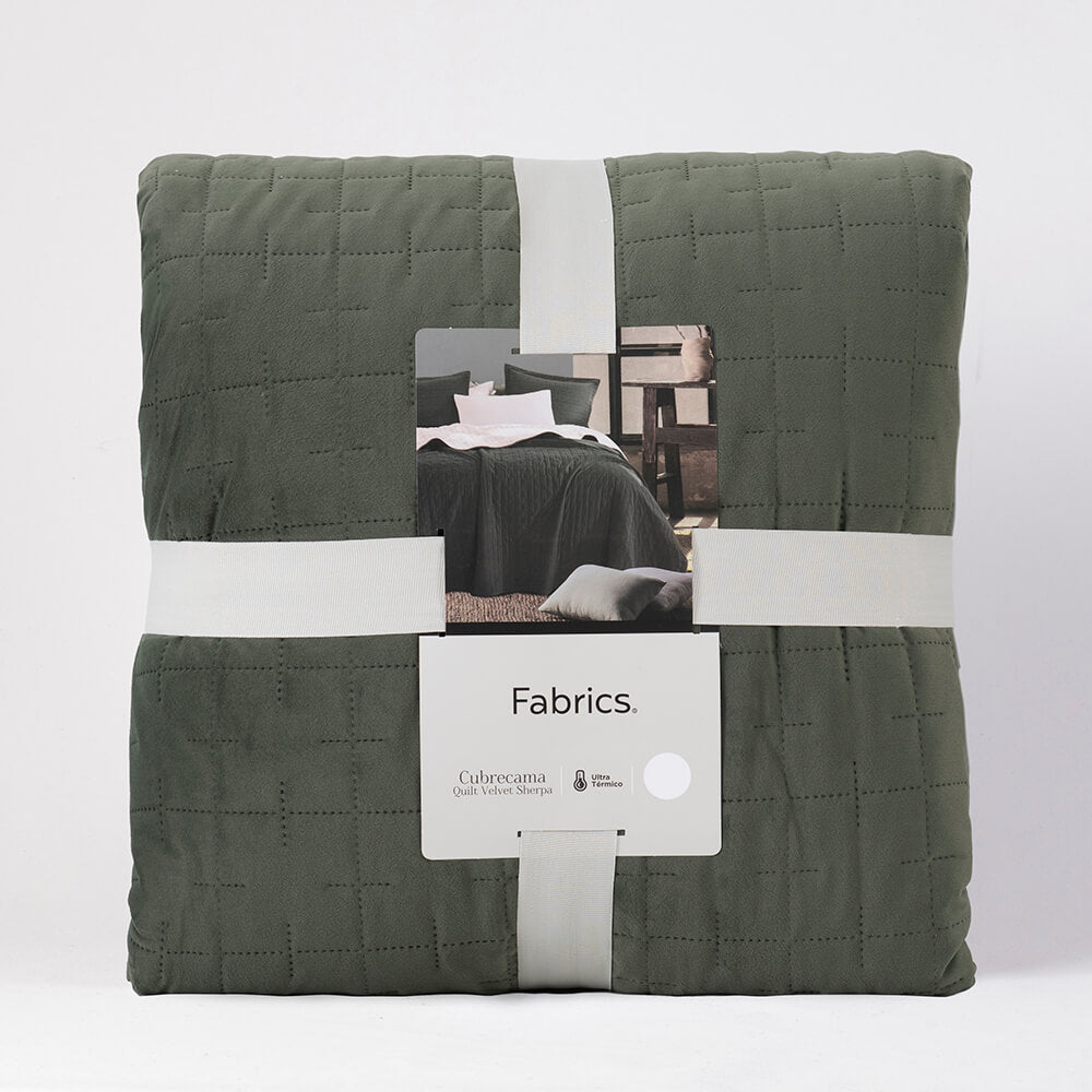 Cubrecama Quilt Velvet Sherpa Cube King Verde