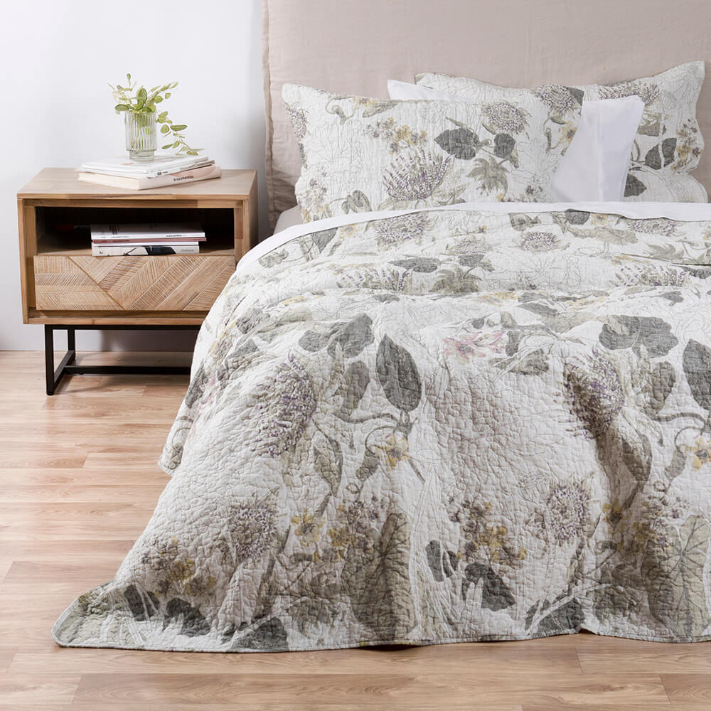 Cubrecama Quilt Estampado 2 Plazas Lotus Blanco