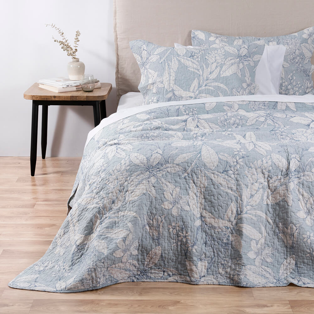 Cubrecama Quilt Estampado King Printems Celeste