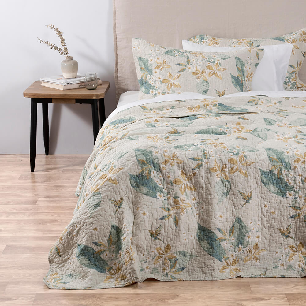 Cubrecama Quilt Estampado 2 Plazas Camelia Beige