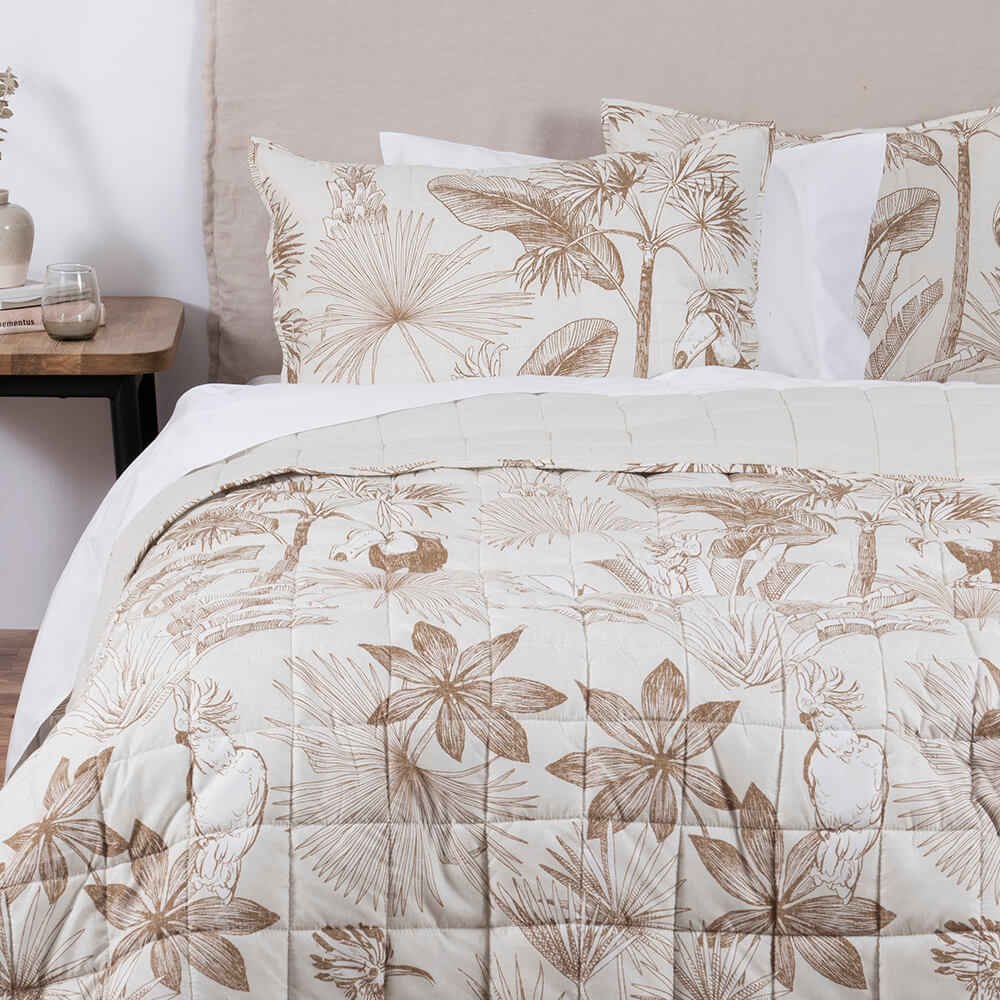 Cubrecama Quilt Estampado Birds King Camel