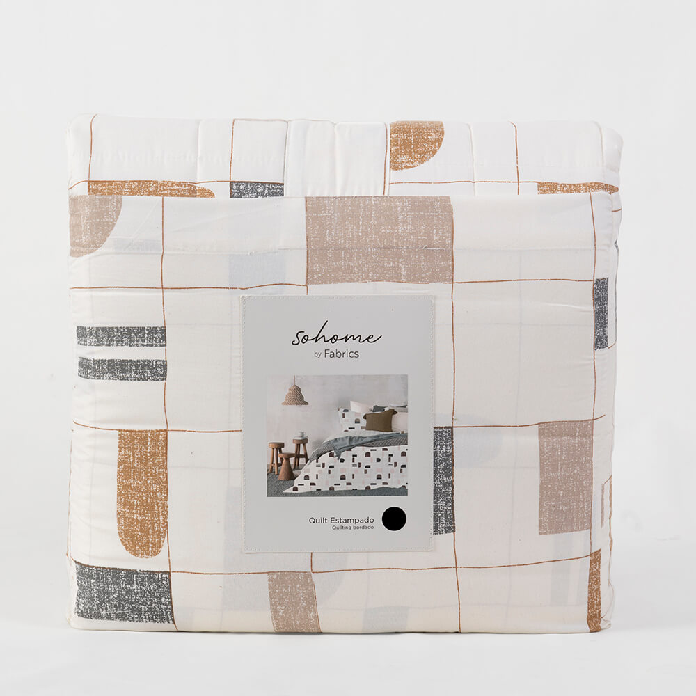 Cubrecama Quilt Estampado Runa King Beige