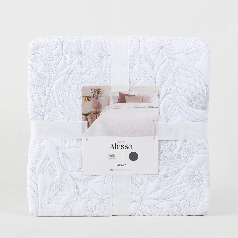 Cubrecama Quilt Bordado Amanda 2 Plazas Blanco
