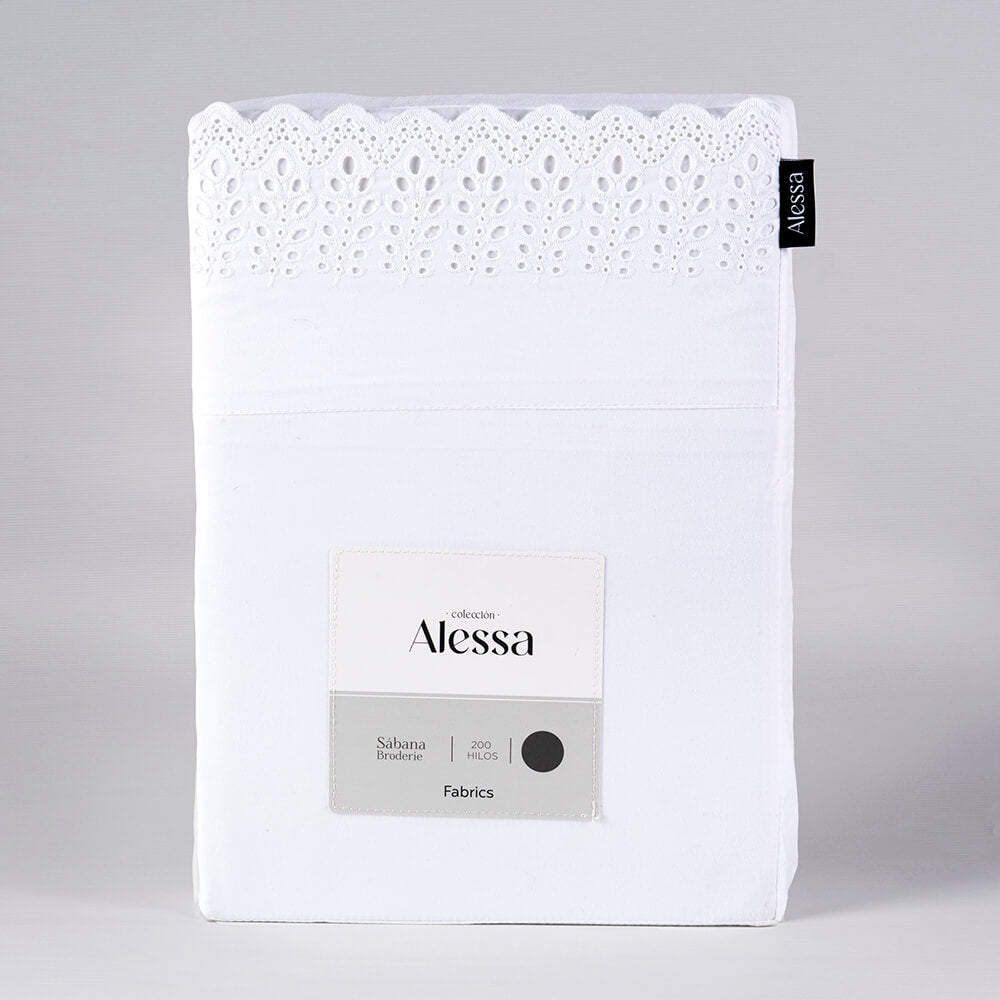 Sábana 200 Hilos Broderie Trigal 1.5 Plazas Blanca