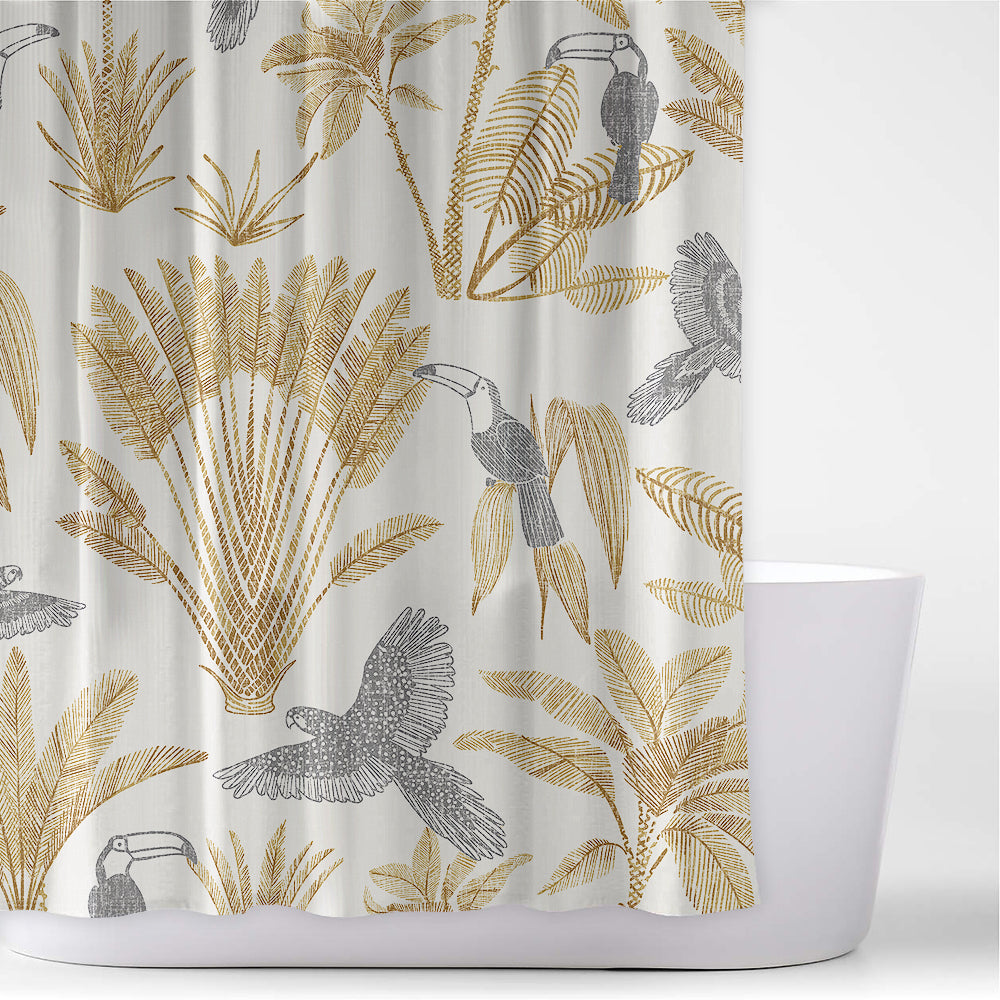 Cortina Baño Estampada Aves Ocre