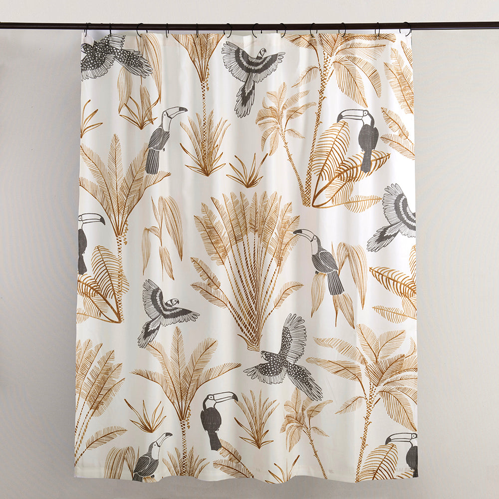 Cortina Baño Estampada Aves Ocre