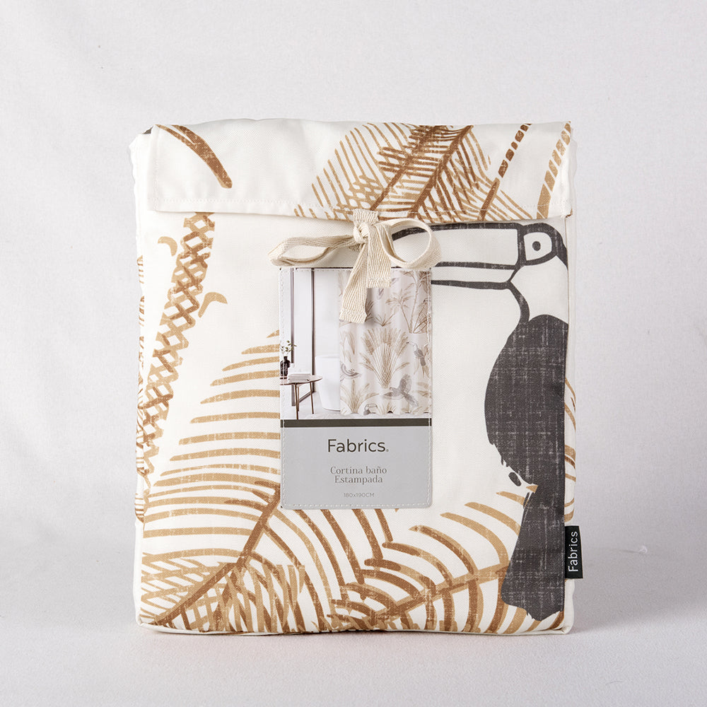 Cortina Baño Estampada Aves Ocre