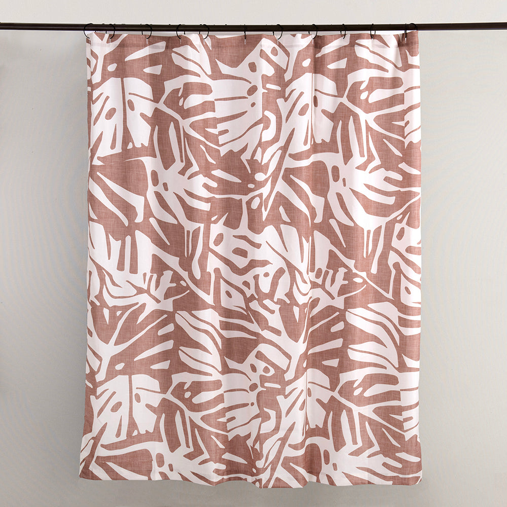 Cortina Baño Estampada Filodendro Terracota