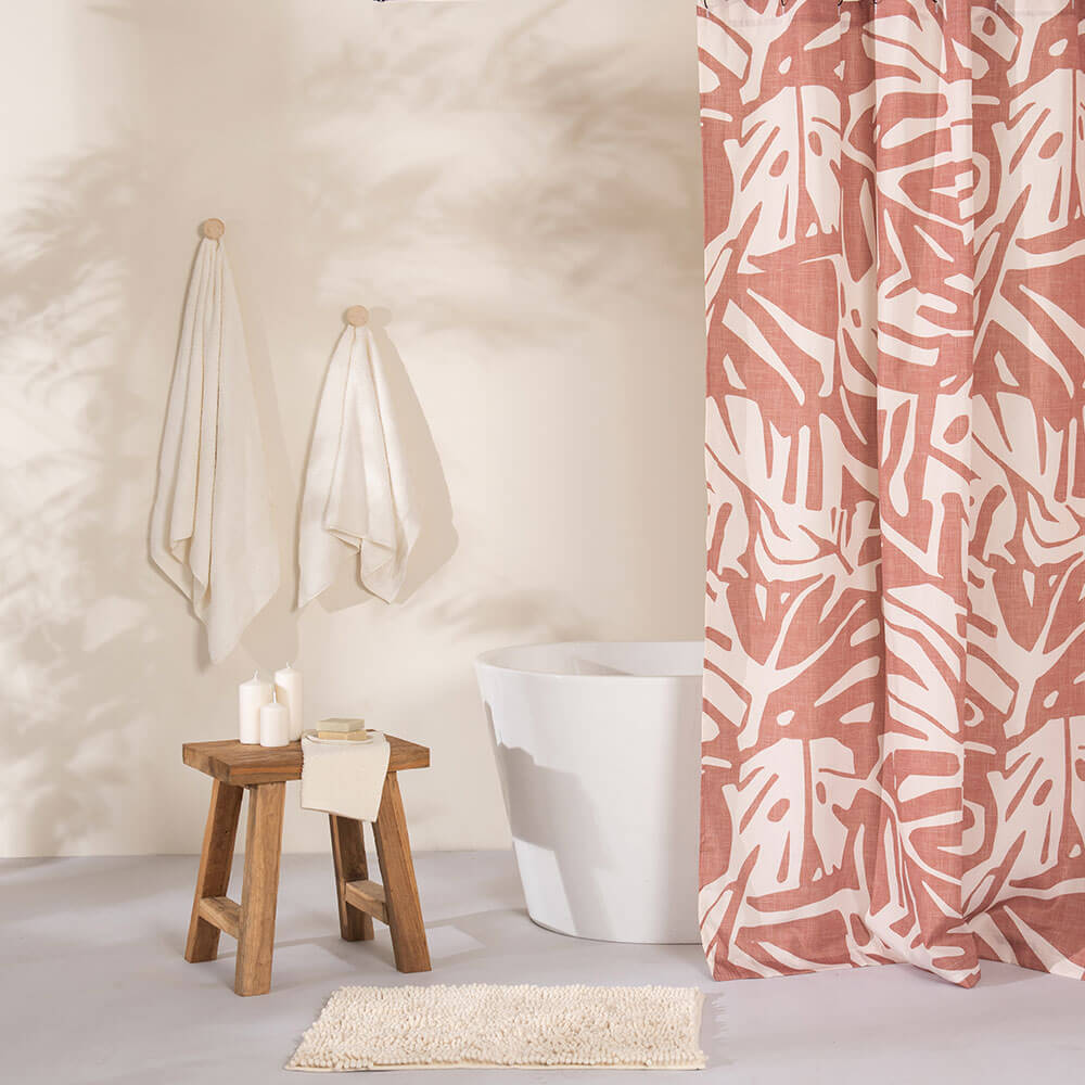 Cortina Baño Estampada Filodendro Terracota