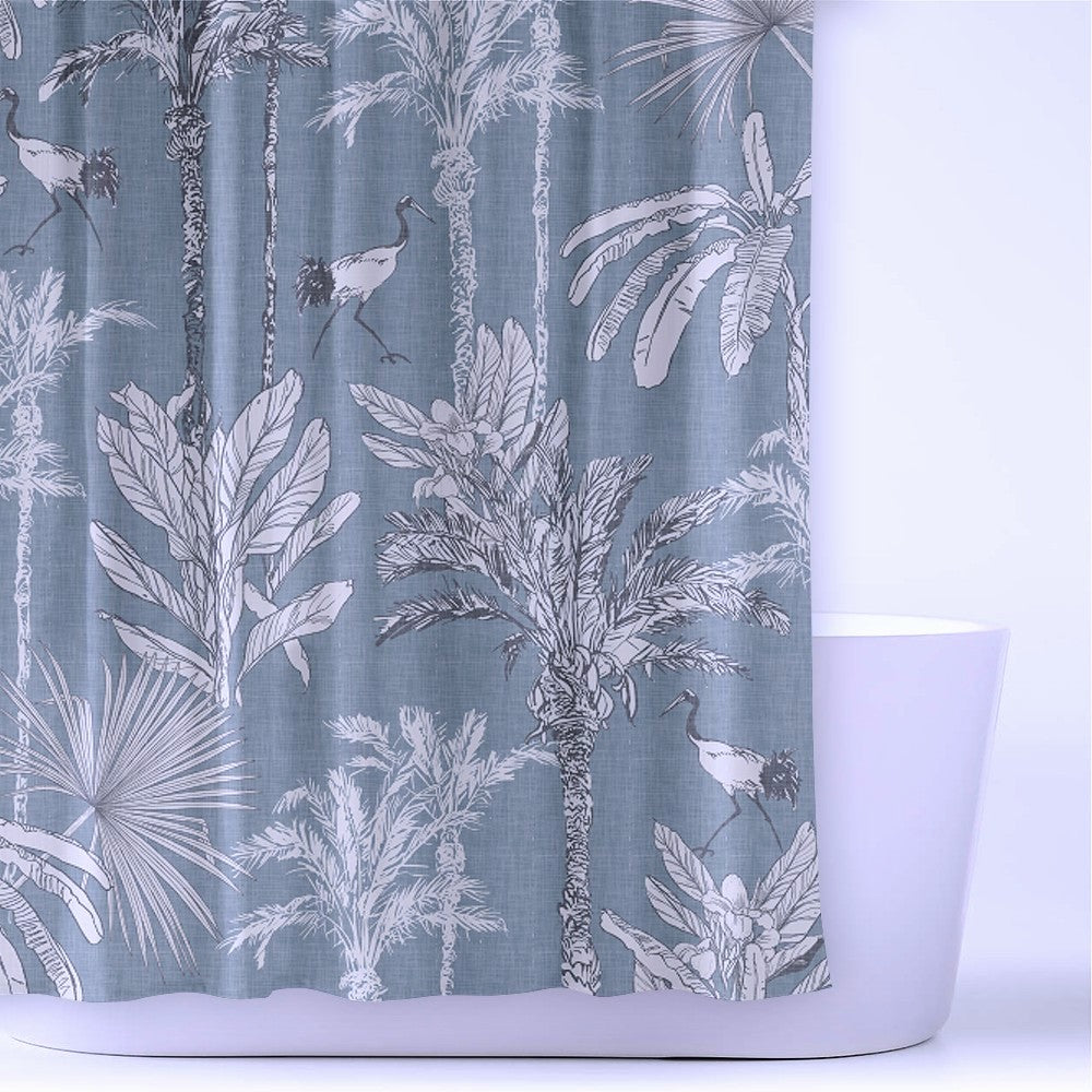 Cortina Baño Estampada Palmeras Azul