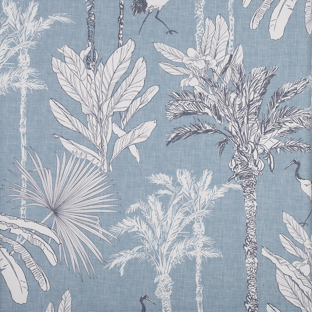 Cortina Baño Estampada Palmeras Azul