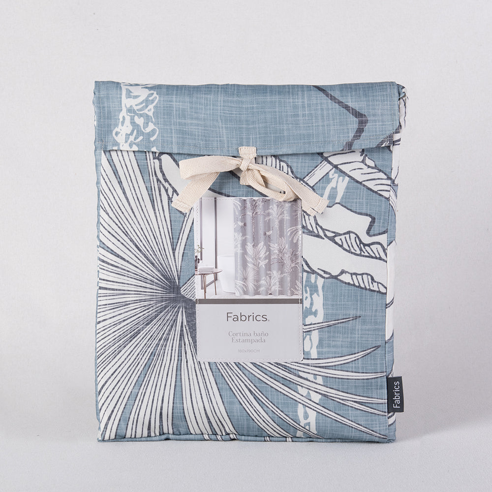 Cortina Baño Estampada Palmeras Azul