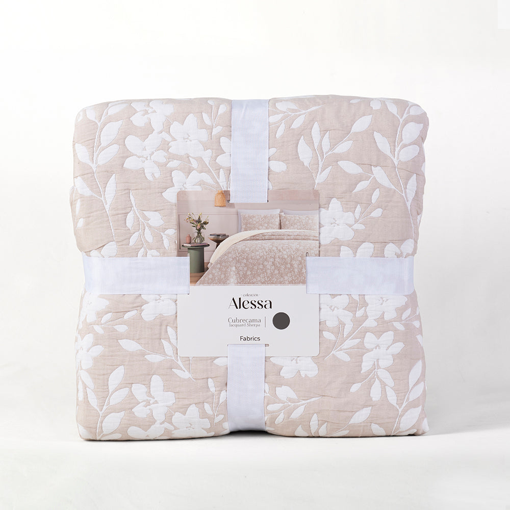 Cubrecama Jacquard Sherpa Gardenia King Beige
