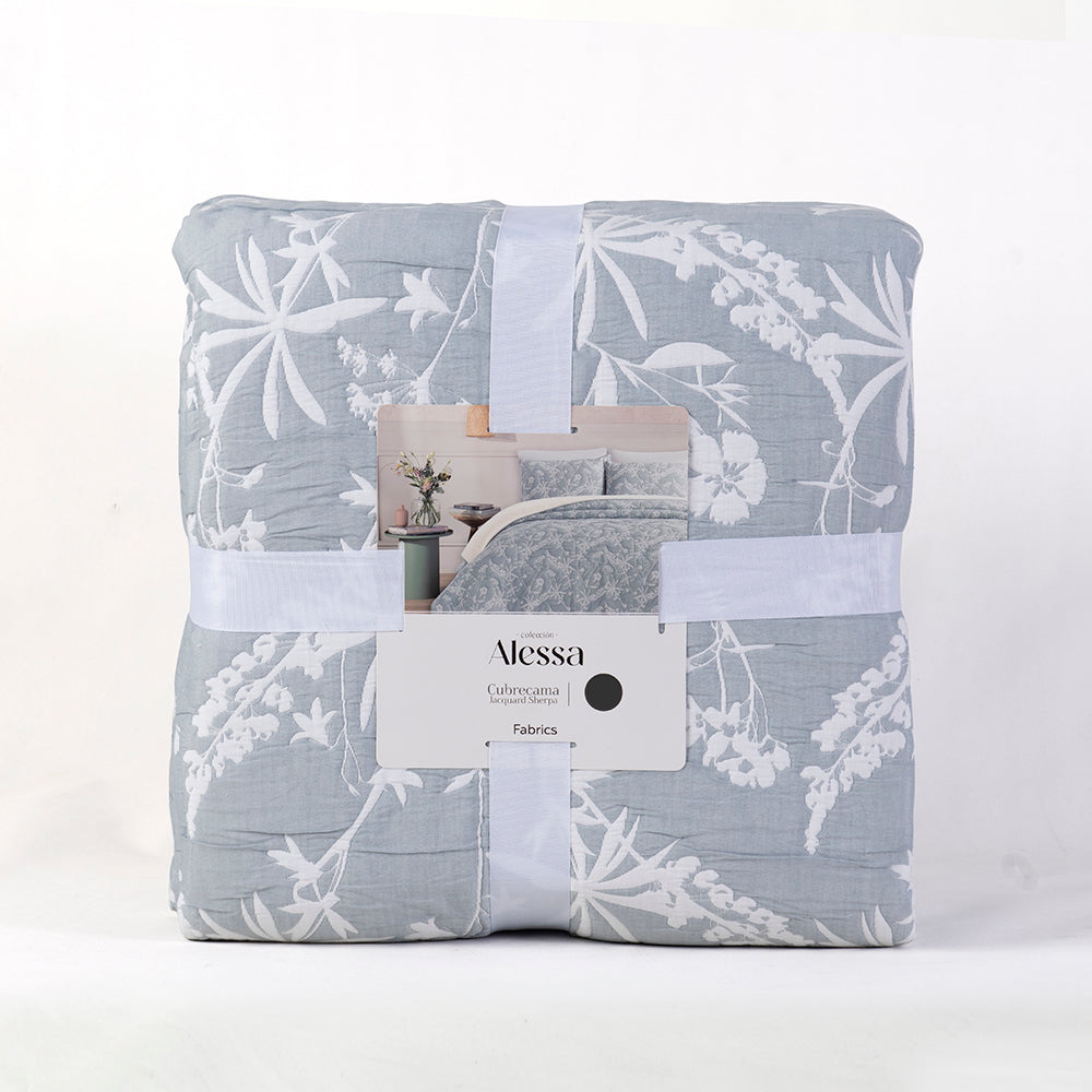 Cubrecama Jacquard Sherpa Herbal 1.5 Plazas Azul