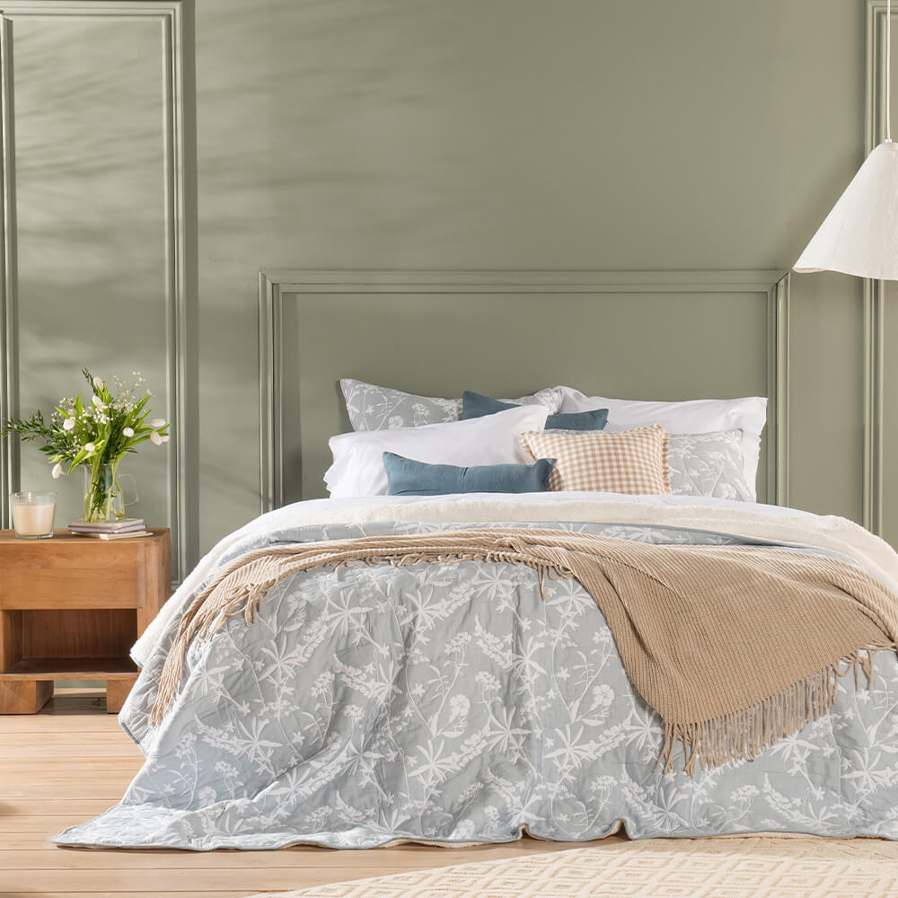 Cubrecama Jacquard Sherpa Herbal King Azul