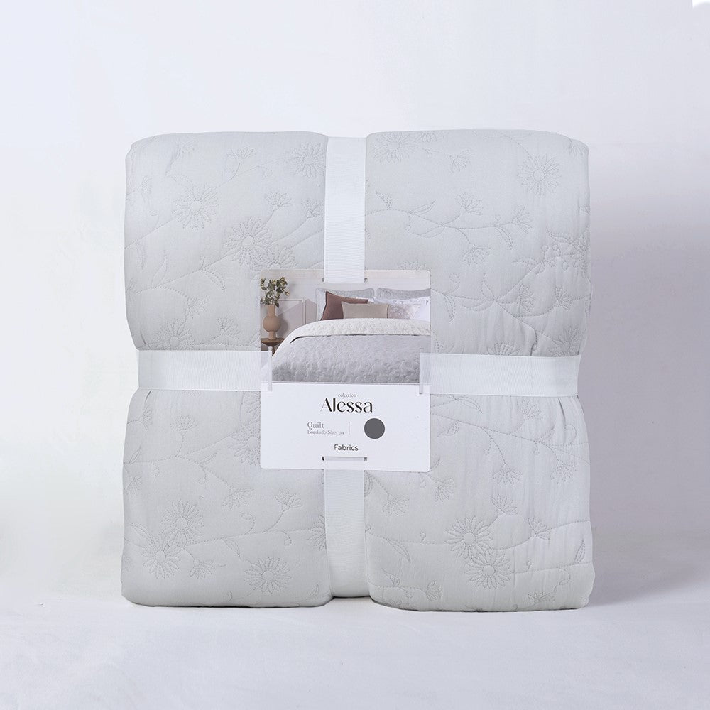 Cubrecama Quilt Sherpa Flor King Perla