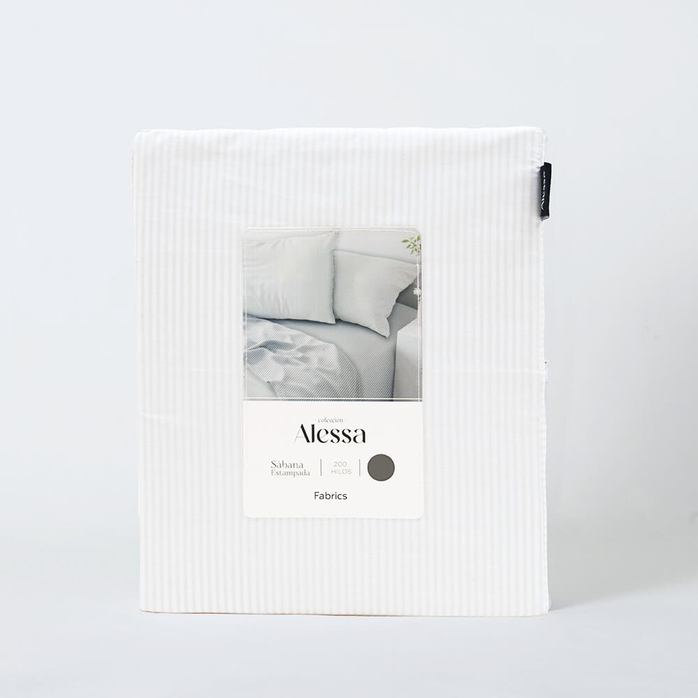 Sábana 200 Hilos Estampadas Líneas 2 Plazas Perla