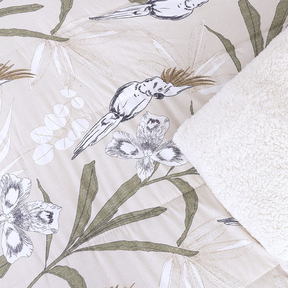 Plumón Estampado Sherpa Parrots 2 Plazas Beige