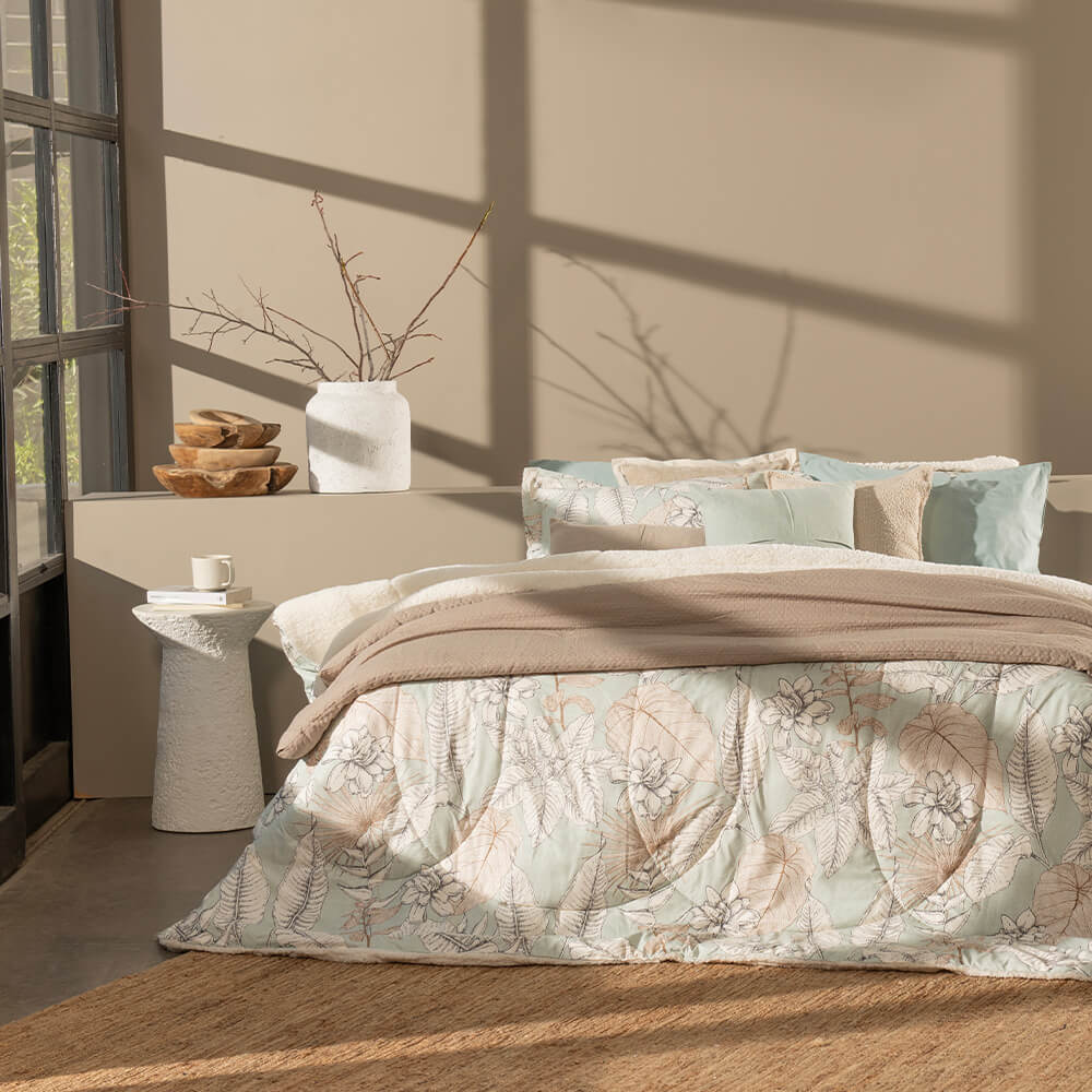 Plumón Estampado Sherpa Rocío 2 Plazas Agua