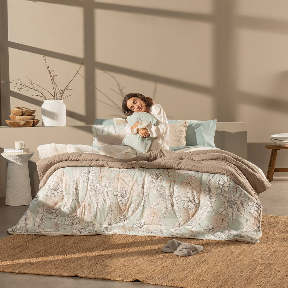 Plumón Estampado Sherpa Rocío 1.5 Plazas Agua