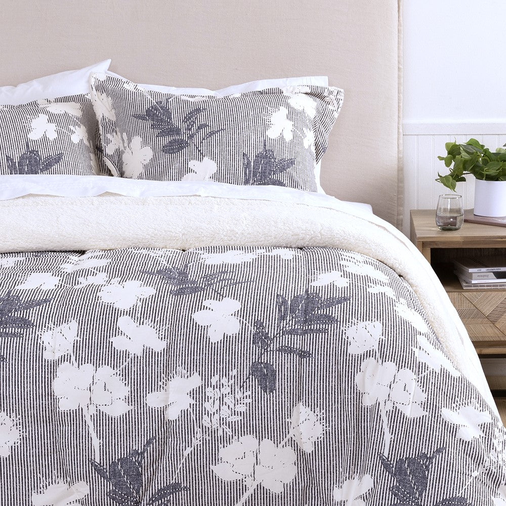 Plumón Estampado Sherpa Cerezo 2 Plazas Azul
