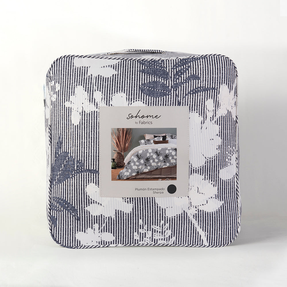 Plumón Estampado Sherpa Cerezo 2 Plazas Azul