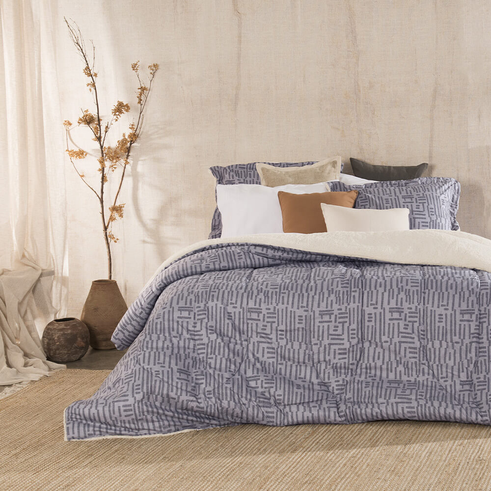 Plumón Estampado Sherpa Inca 2 Plazas  Marengo