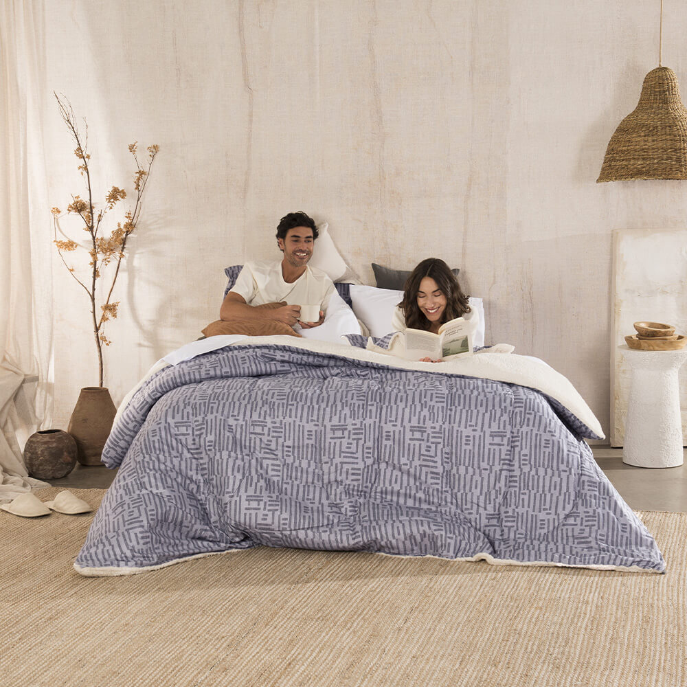 Plumón Estampado Sherpa Inca 2 Plazas  Marengo