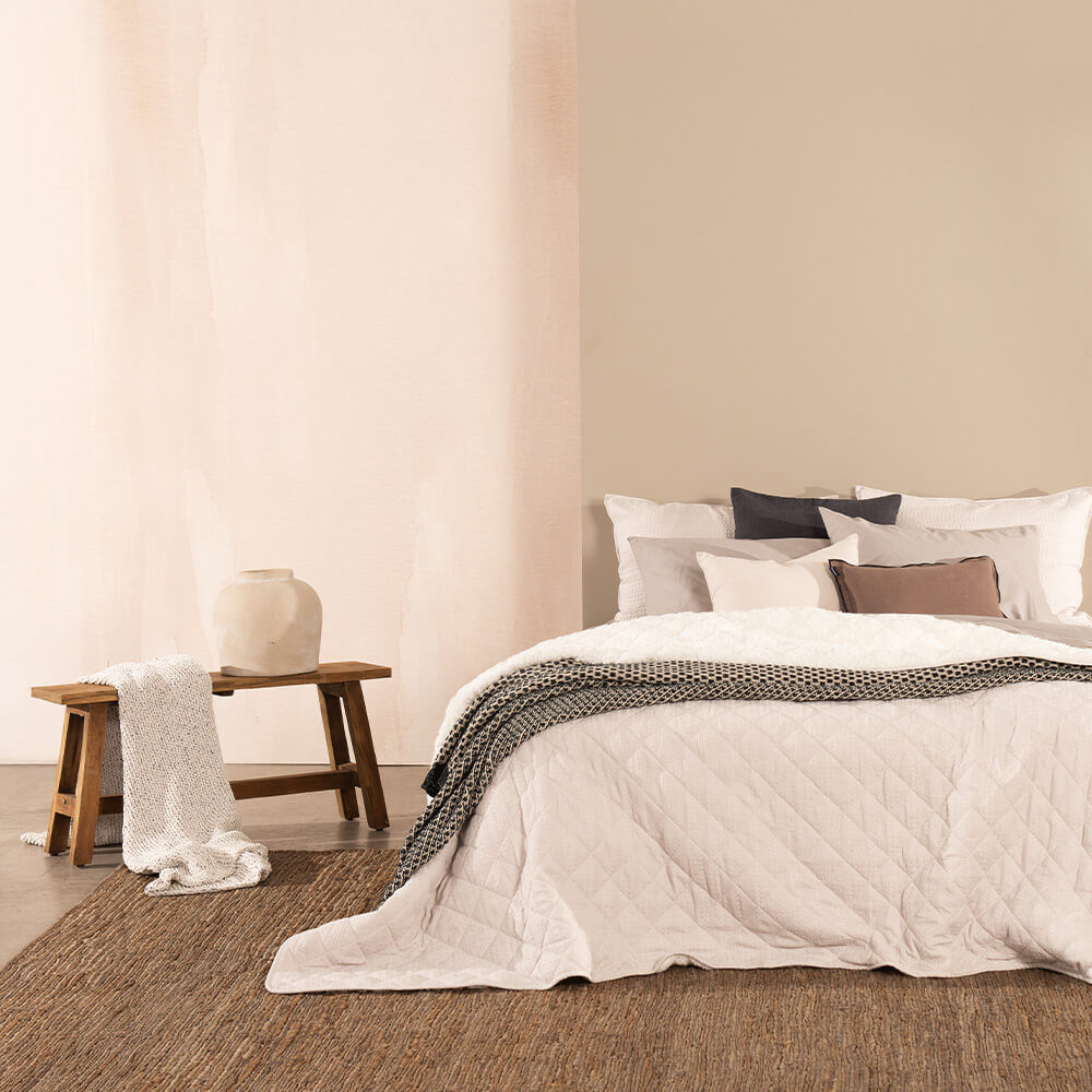 Cubrecama Waffle Sherpa King Beige