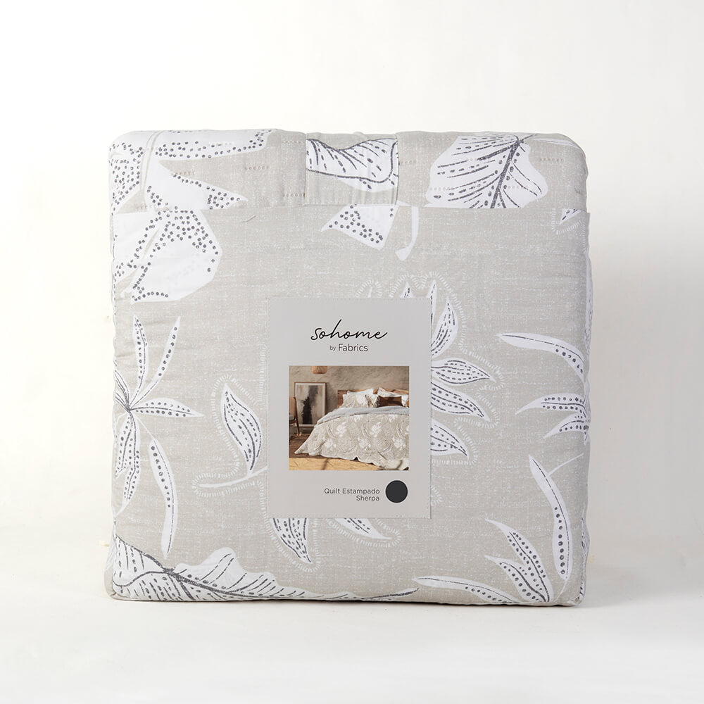 Cubrecama Quilt Estampado Sherpa Palm King Perla