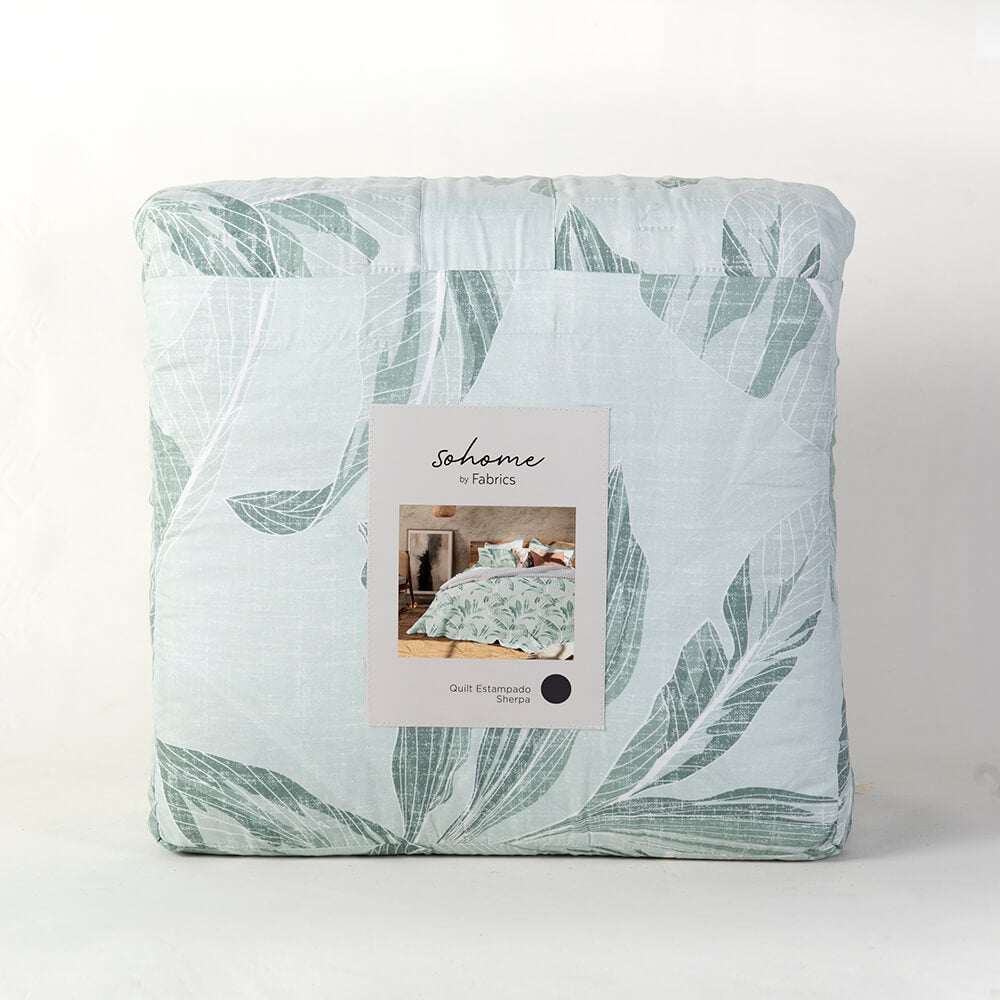 Cubrecama Quilt Estampado Sherpa Banano 1.5 Plazas Turquesa