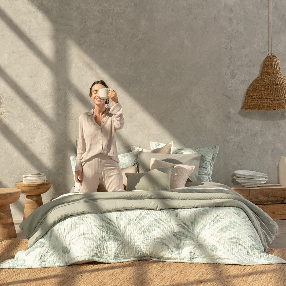 Cubrecama Quilt Estampado Sherpa Banano 1.5 Plazas Turquesa