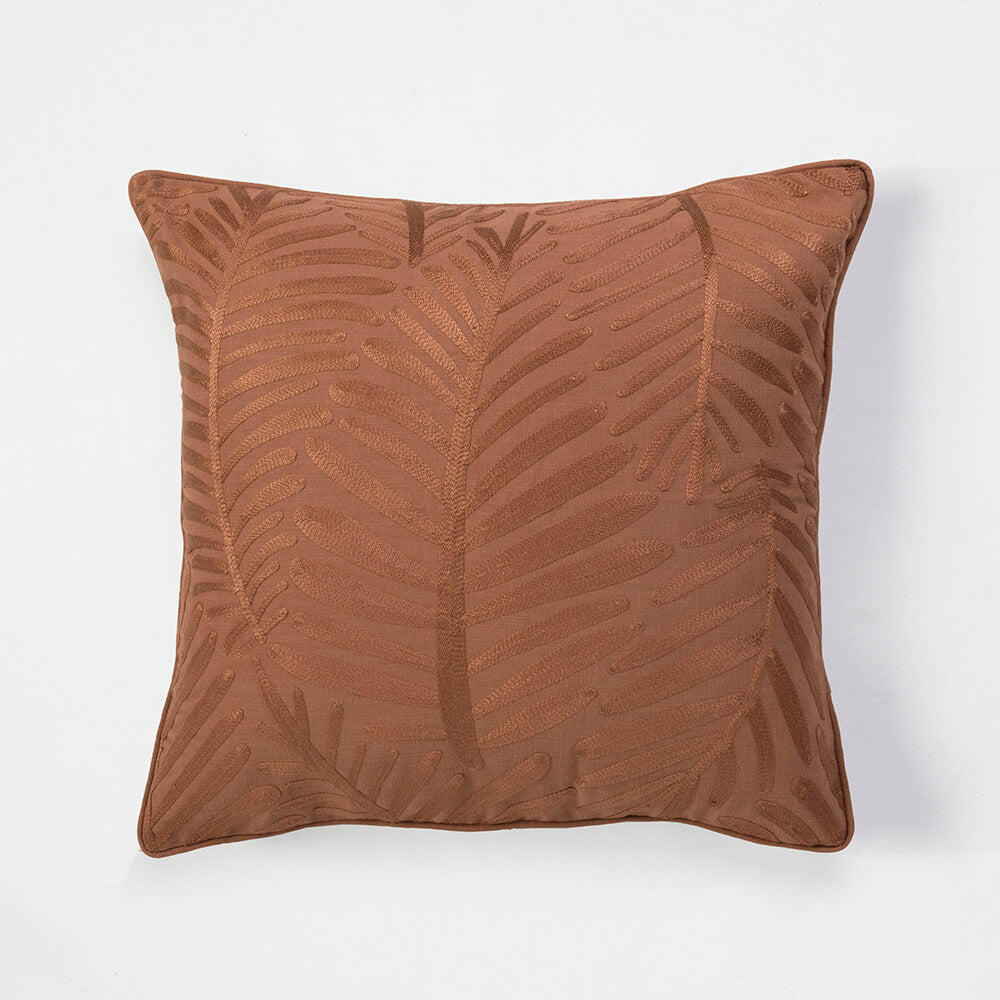 Cojín Bordado Hojas Terracota