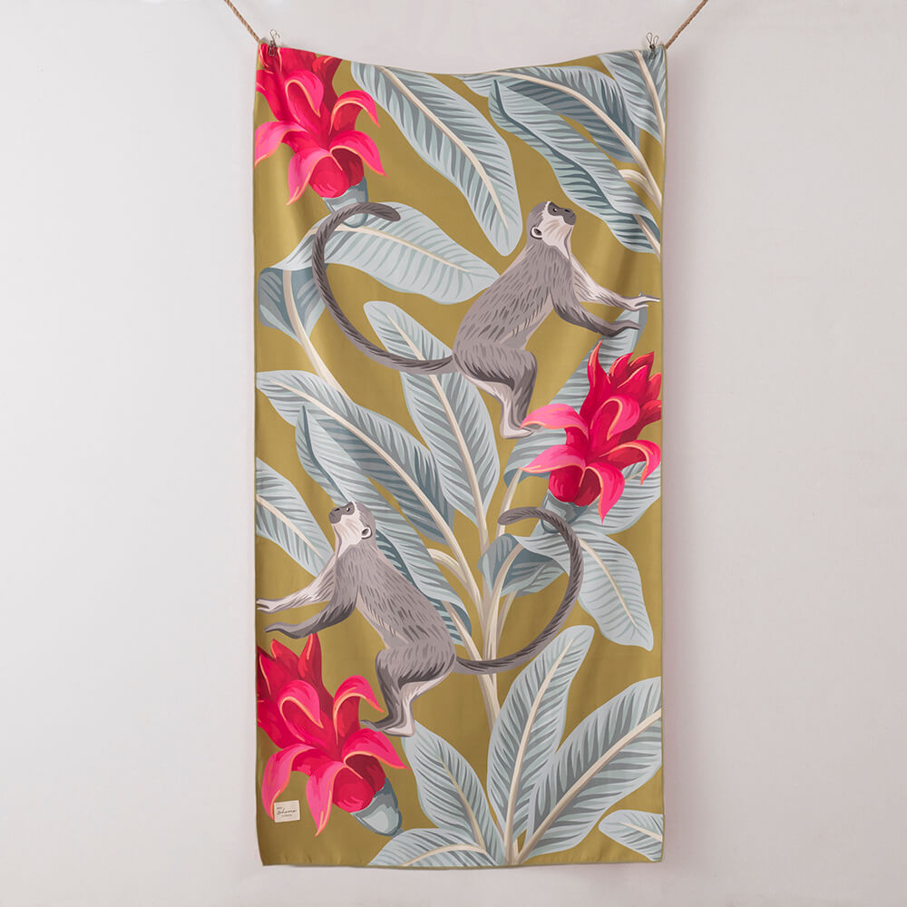 Toalla Playa Microfibra Monos Verde