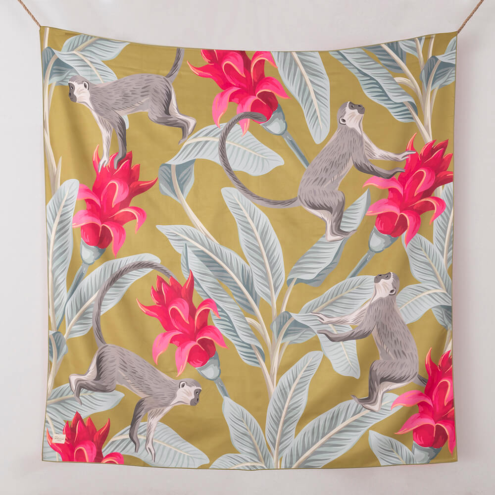 Toalla Playa XL Microfibra Monos Verde