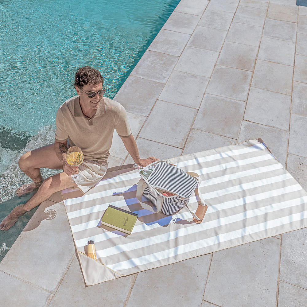 Toalla Playa Microfibra Rayas Beige