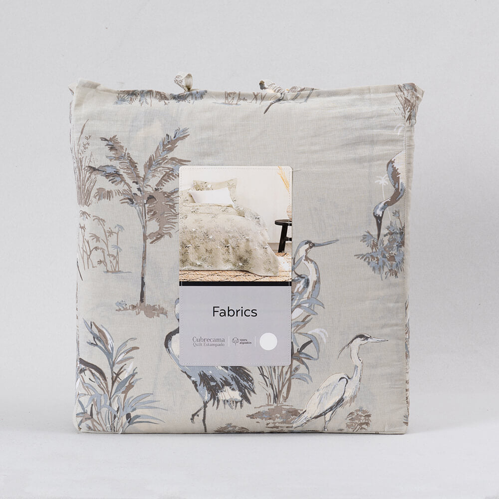 Cubrecama Quilt Estampado 2 Plazas Garza Taupe