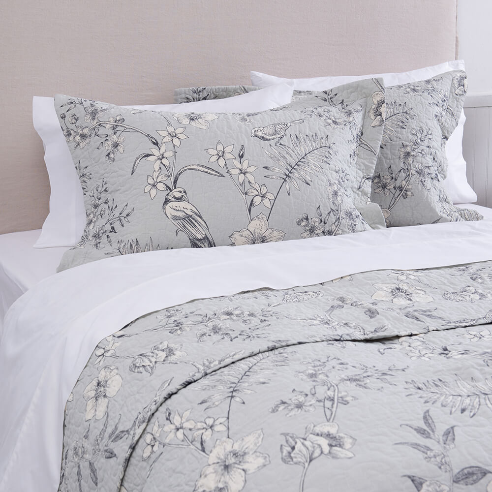 Cubrecama Quilt Estampado 2 Plazas Toile Gris