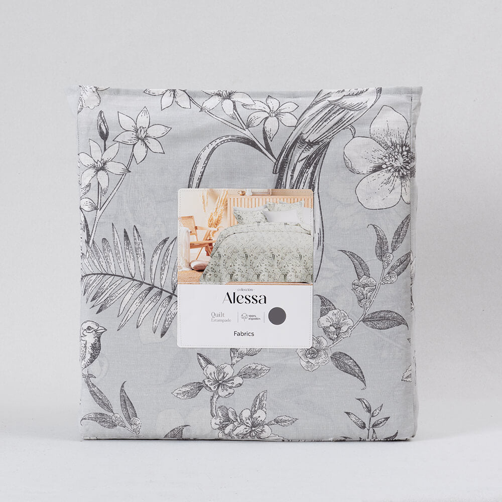 Cubrecama Quilt Estampado King Toile Gris