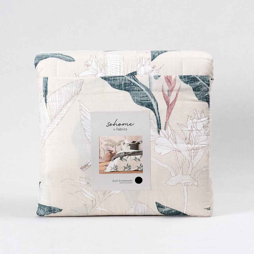 Cubrecama Quilt Estampado Tahí King Beige