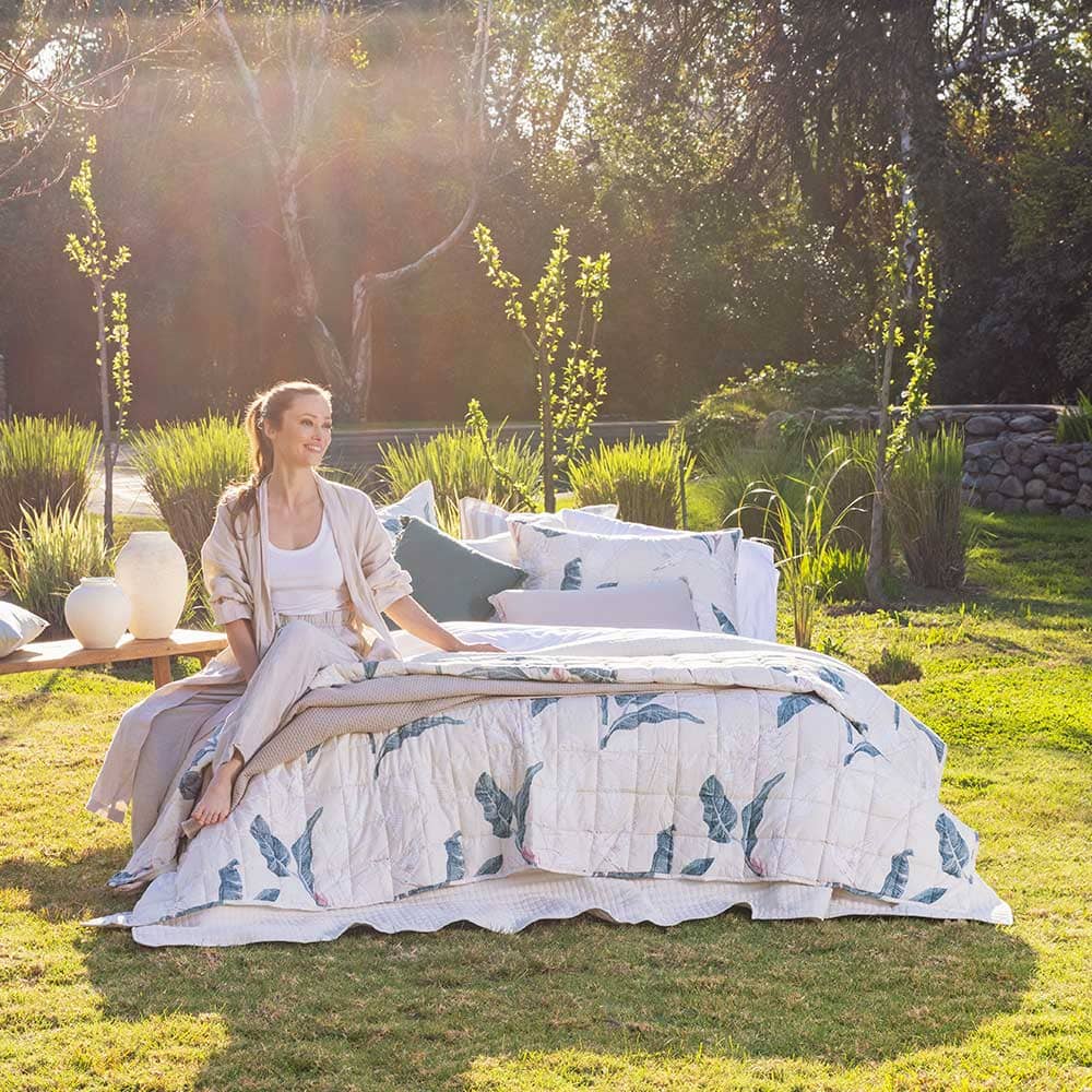 Cubrecama Quilt Estampado Tahí King Beige